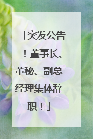 突发公告！董事长、董秘、副总经理集体辞职！